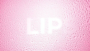 Lip text blown off the wet glass on pink background
