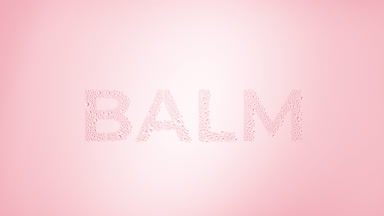 Balm writing blown off the wet glass on pink background