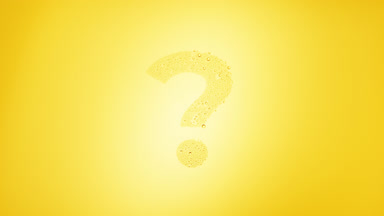 Question mark blown off the wet glass on yellow background