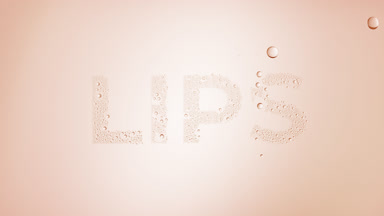 Lip word blown off the wet glass on beige background