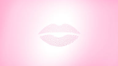 Lips shape print blown off the wet glass on pink background