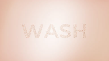 Wash inscription blown off the wet glass on beige background