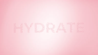 Hydrate text blown off the wet glass on pink background