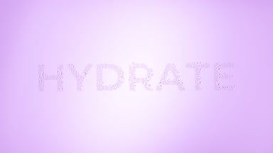 Hydrate text blown off the wet glass on violet background