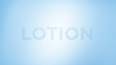 Lotion writing blown off the wet glass on blue background