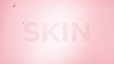 Skin word blown off the wet glass on pink background