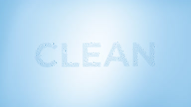Clean text blown off the wet glass on blue background