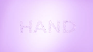 Hand word blown off the wet glass on violet background
