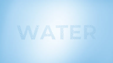 Water writing blown off the wet glass on blue background