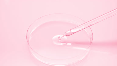 Clear pink liquid dripping from chemical dropper into Petri dish