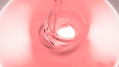 Macro shot of rose oil is being poured into white ceramic dish