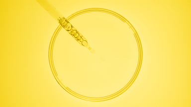 Dropper takes yellow liquid from watch glass and drips it back