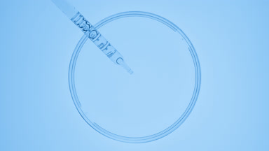 Dropper takes blue fluid from watch glass and drips it back