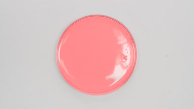 Big close-up of pink oil in Petri dish on grey background