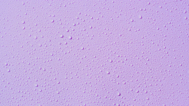 Macro of water drops appear from the shadow on purple background