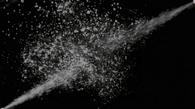 White bubbles injected in water from corners on black background