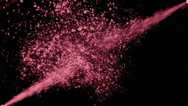Pink bubbles injected in water from corners on black background