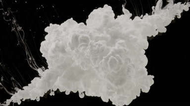White ink injected in water from two corners on black background