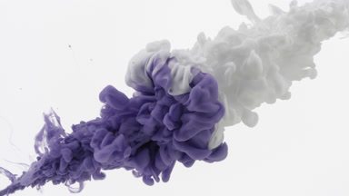 Violet and white inks are injected in water on white background