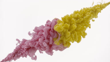 Yellow and pink inks are being injected in water from corners