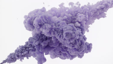 Purple ink is injected in water from corners on white background