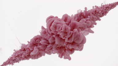 Pink ink is injected in water from corners on white background