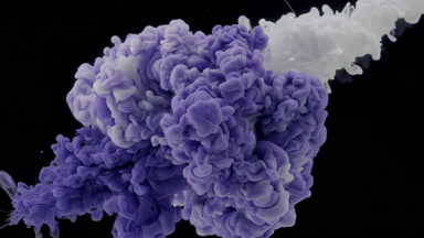 Violet and white inks injected in water filling the space mixing