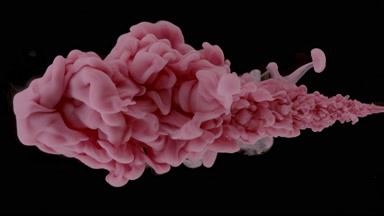 Macro of pink ink being injected in water on black background