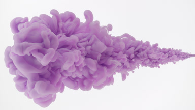 Macro of purple ink being injected in water on white background