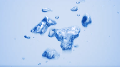 Macro of blue transparent bubbles floating on blue background