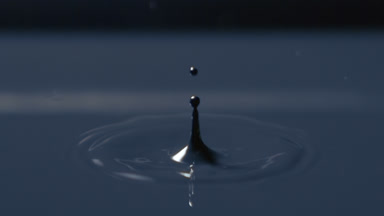 Drop falls down on black opaque liquid creating circles on it
