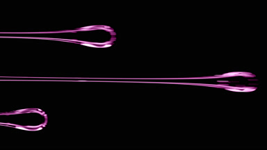 Three flows of purple viscous liquid on black background