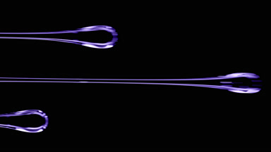 Three flows of violet viscous liquid on black background