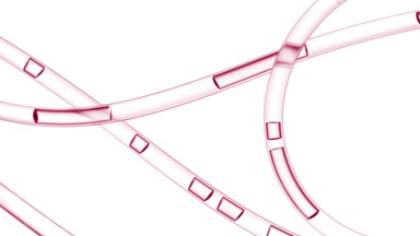 Pink liquid is flowing in connecting tubes on white background