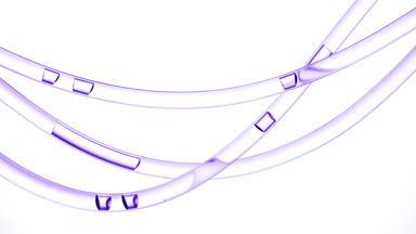 Purple fluid is flowing in connecting tubes on white background