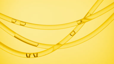 Yellow fluid is flowing in connecting tubes on yellow background