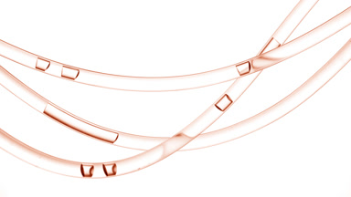 Beige fluid is flowing in connecting tubes on white background