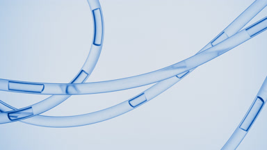 Blue liquid flowing in connecting tubes in different directions