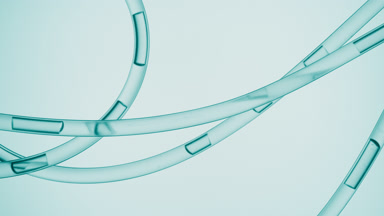 Cyan liquid flowing in connecting tubes in different directions