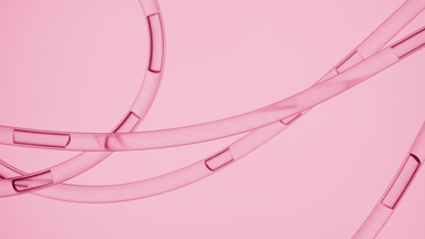Pink liquid flowing in connecting tubes in different directions