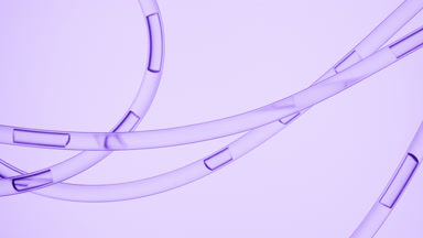 Purple fluid flowing in connecting tubes in different directions