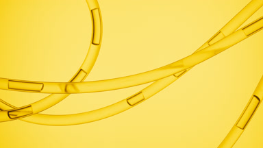 Yellow fluid flowing in connecting tubes in different directions
