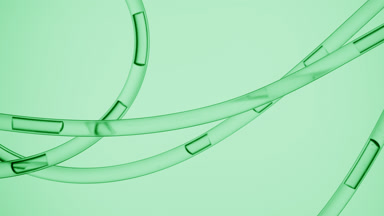 Green liquid flowing in connecting tubes in different directions