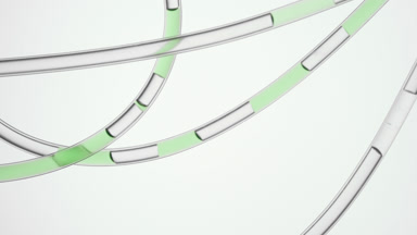 Grey and green liquids are flowing in lab connecting tubes