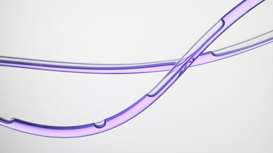 Purple oil is flowing in lab connecting tubes on grey background