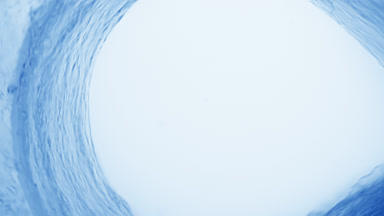 Curved water wave flows creating tunnel on pale blue background