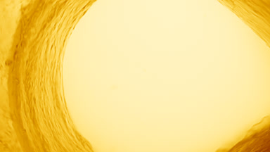 Curved water wave flows creating a tunnel on yellow background