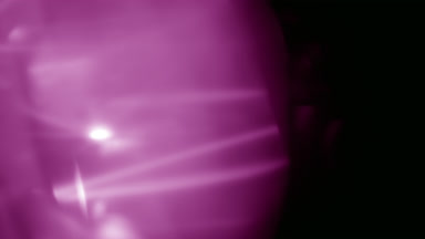 Pink shimmering light leak overlay left side appears & fades
