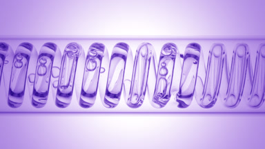 Clear liquid in horizontal coil condenser, purple ramp scene