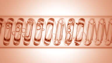 Clear liquid in horizontal coil condenser, beige ramp view